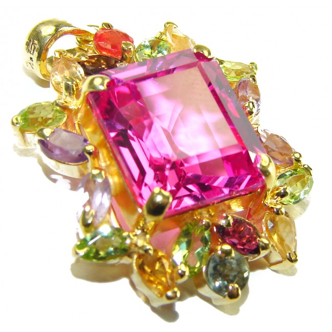 Viviana - Vintage Design 11.5 carat emerald cut Pink Sapphire 14K Gold over .925 Sterling Silver handcrafted Pendant