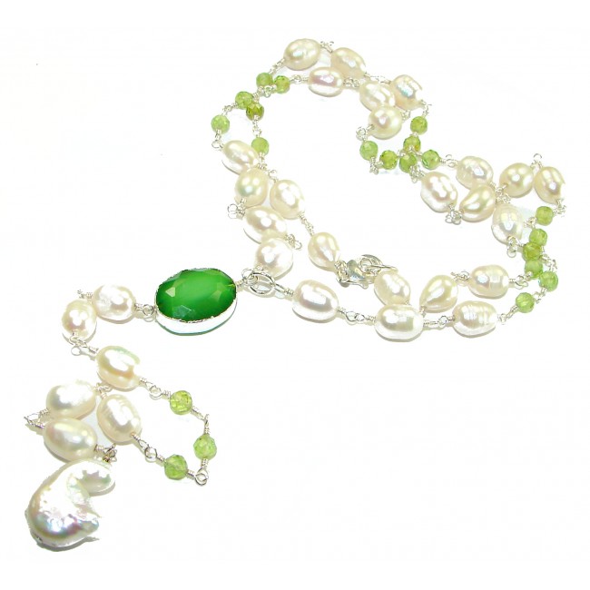 Precious genuine Mother of Pearl Jade .925 Sterling Silver handcrafted Necklace