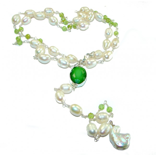 Precious genuine Mother of Pearl Jade .925 Sterling Silver handcrafted Necklace