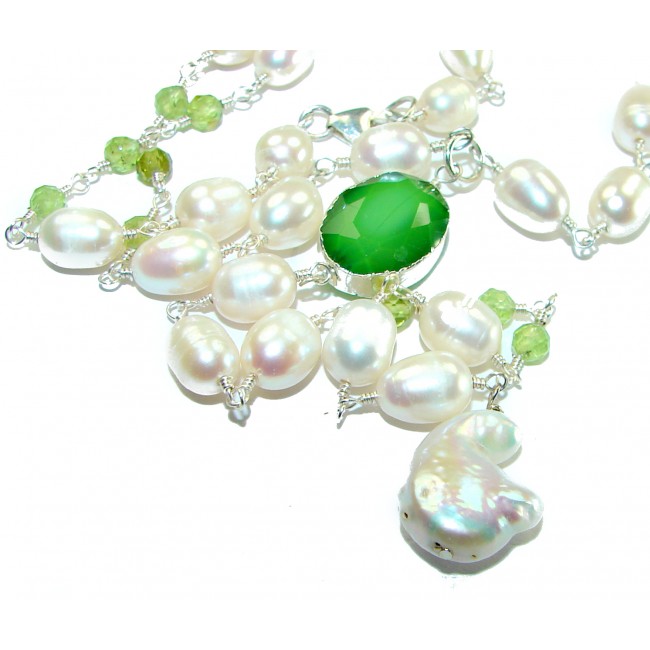 Precious genuine Mother of Pearl Jade .925 Sterling Silver handcrafted Necklace