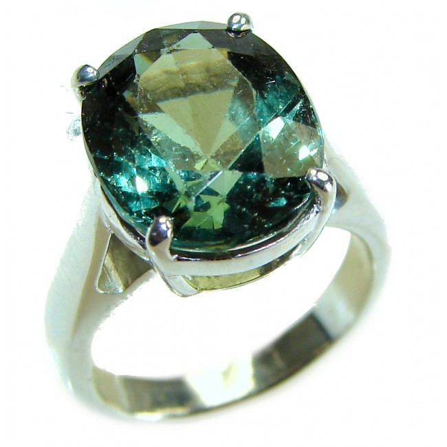 Rare 9.8 carat oval shape GREEN GRANDIDIERITE .925 Sterling Silver ring; s. 5 3/4