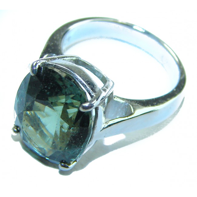 Rare 9.8 carat oval shape GREEN GRANDIDIERITE .925 Sterling Silver ring; s. 5 3/4