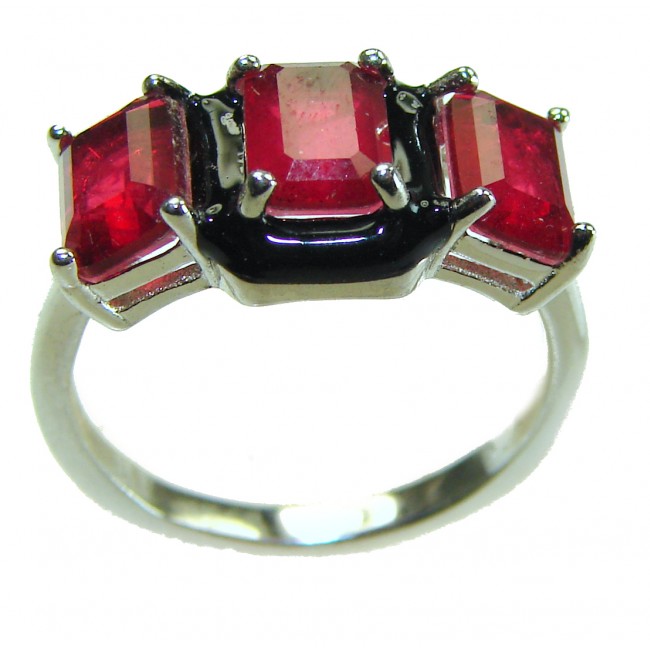 Art Deco Ruby black enamel .925 Sterling Silver handmade Ring size 7