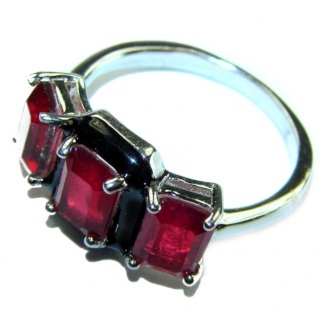 Art Deco Ruby black enamel .925 Sterling Silver handmade Ring size 7