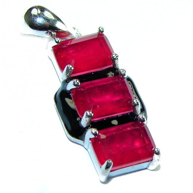 Art Deco Ruby black enamel .925 Sterling Silver handmade Pendant