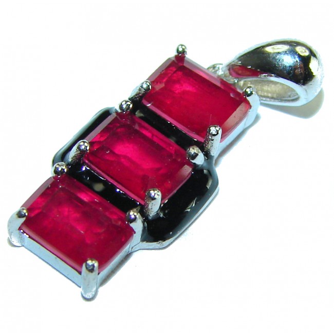 Art Deco Ruby black enamel .925 Sterling Silver handmade Pendant