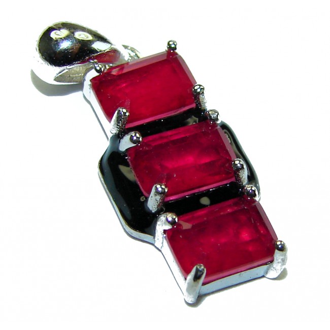 Art Deco Ruby black enamel .925 Sterling Silver handmade Pendant