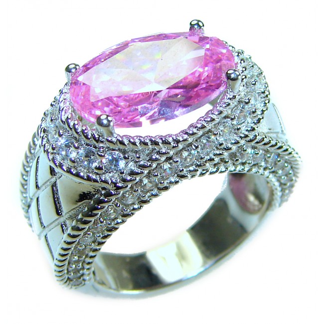 Real Diva 8.5 carat oval cut Pink Sapphire .925 Silver handcrafted Cocktail Ring s. 7 1/2