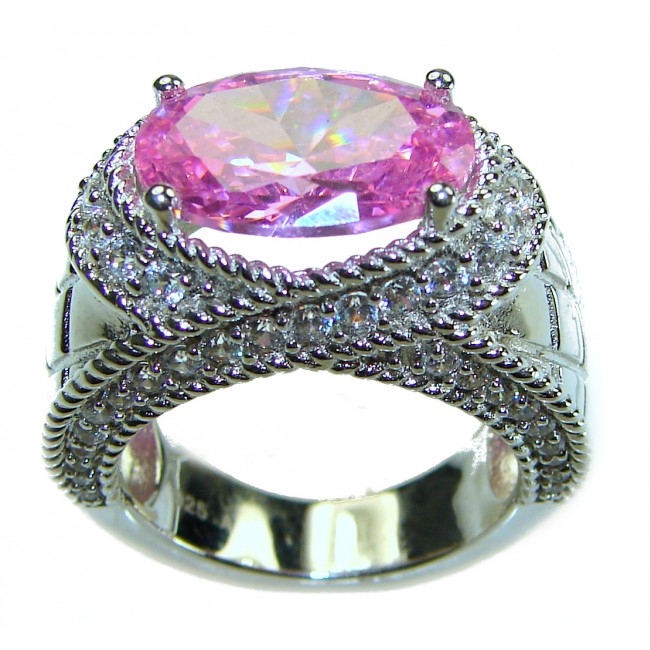 Real Diva 8.5 carat oval cut Pink Sapphire .925 Silver handcrafted Cocktail Ring s. 7 1/2