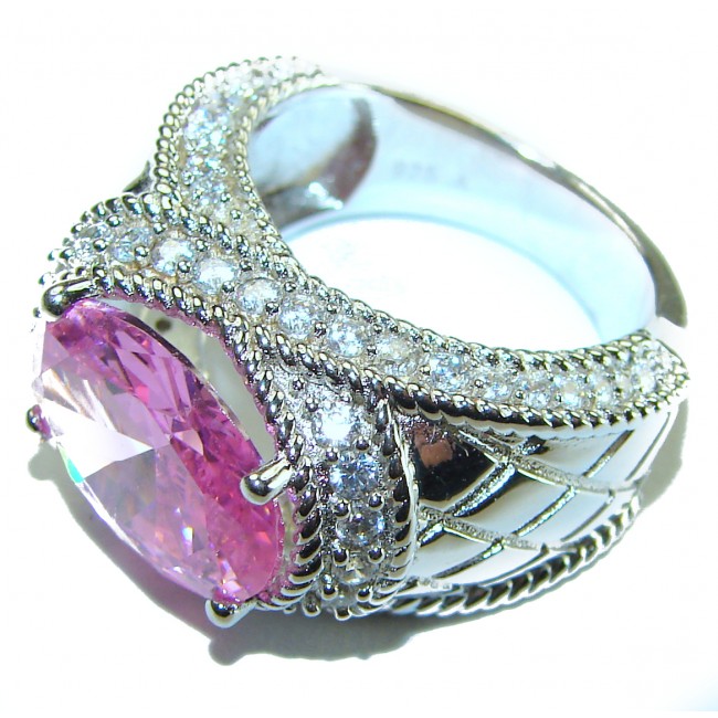 Real Diva 8.5 carat oval cut Pink Sapphire .925 Silver handcrafted Cocktail Ring s. 7 1/2