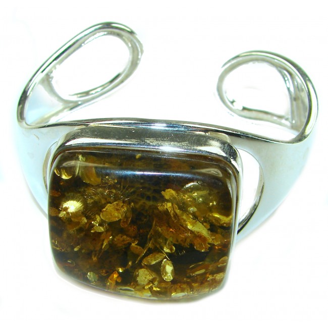 Huge Genuine Golden Baltic Amber .925 Sterling Silver handcrafted Bracelet / Cuff