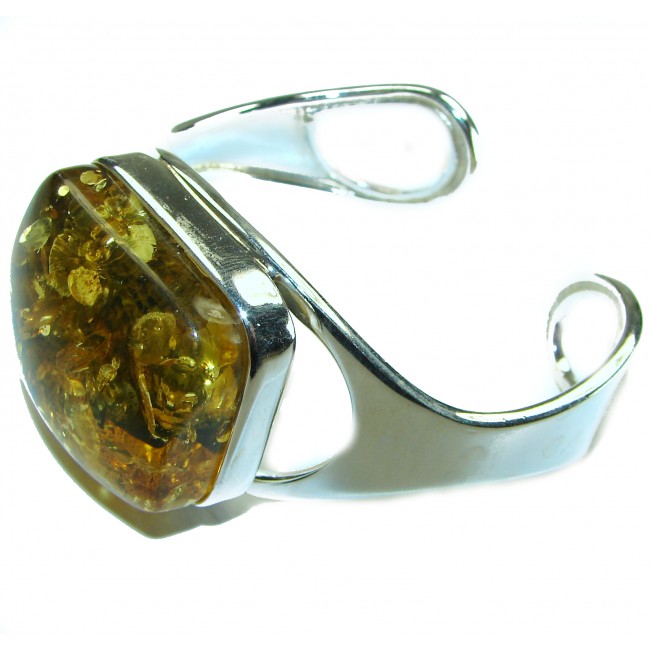 Huge Genuine Golden Baltic Amber .925 Sterling Silver handcrafted Bracelet / Cuff