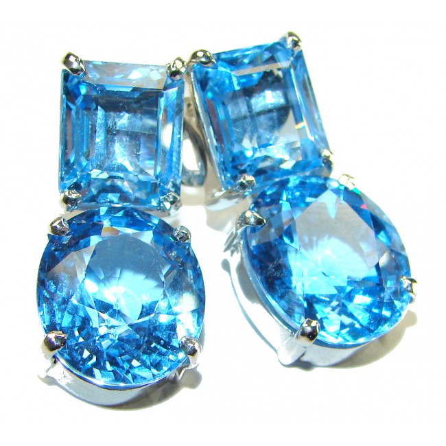 Seaside 54.5 carat Swiss Blue Topaz .925 Sterling Silver handmade Large Statement earrings