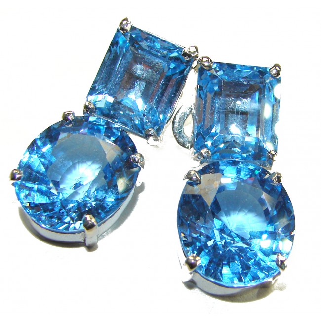 Seaside 54.5 carat Swiss Blue Topaz .925 Sterling Silver handmade Large Statement earrings