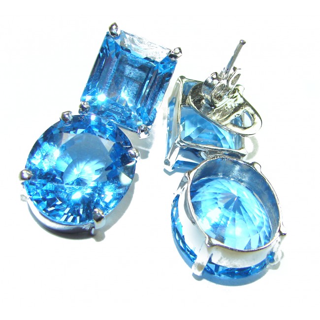 Seaside 54.5 carat Swiss Blue Topaz .925 Sterling Silver handmade Large Statement earrings