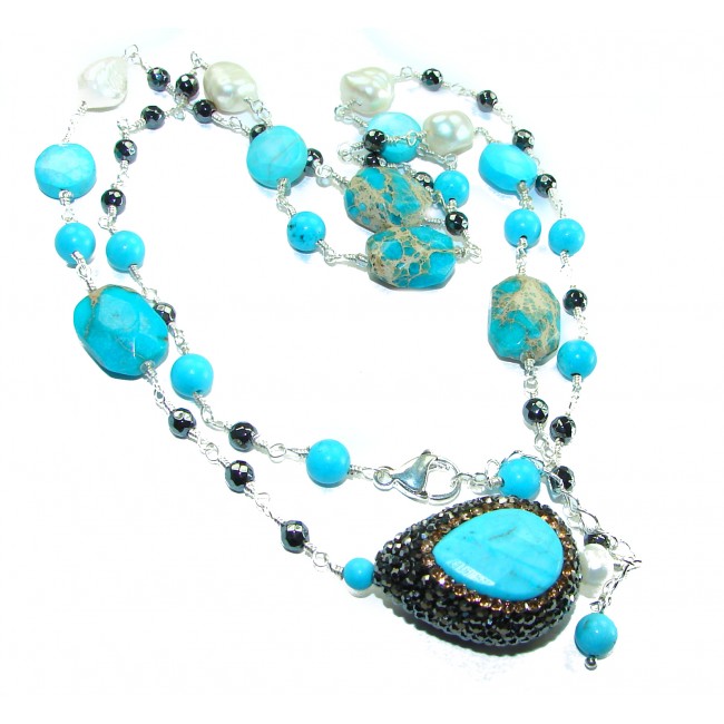 Beauty of Nature natural Turquoise .925 Sterling Silver handmade Statement necklace