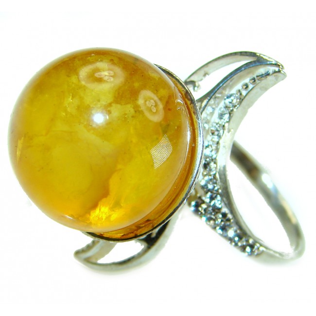 Modern Concept Natural Butterscotch Baltic Amber .925 Sterling Silver Large ring s. 8