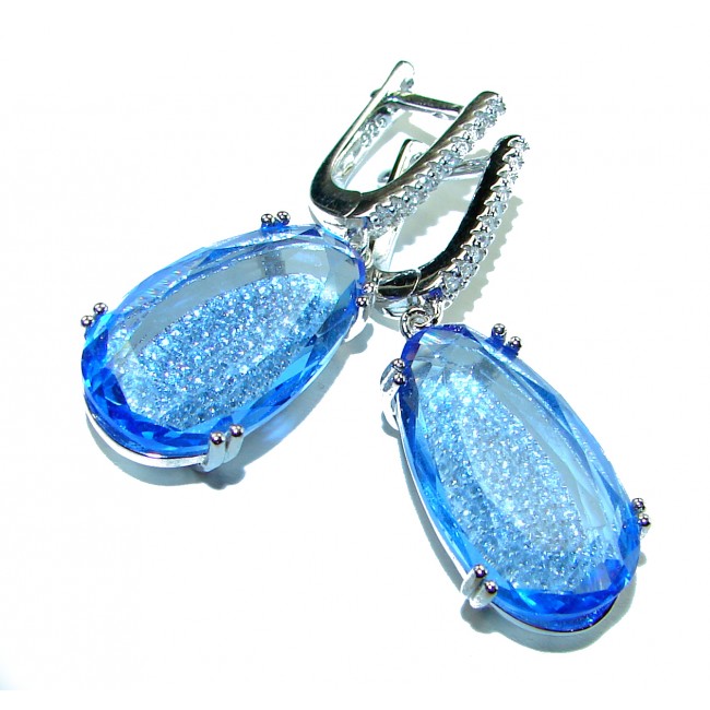 Eau Propre natural 18.5 CARAT Blue Swiss Topaz .925 Sterling Silver handcrafted earrings