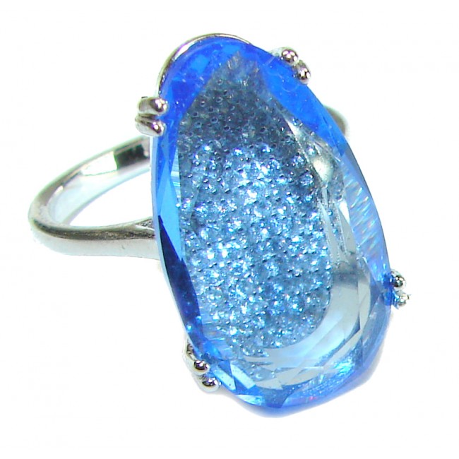 Blue Sky 10.5 carat Swiss Blue Topaz .925 Sterling Silver Handcrafted Ring size 7