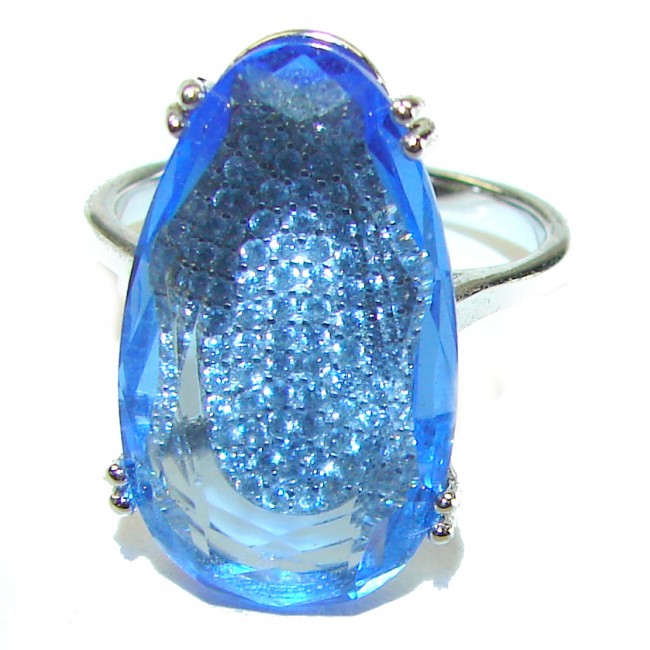 Blue Sky 10.5 carat Swiss Blue Topaz .925 Sterling Silver Handcrafted Ring size 7