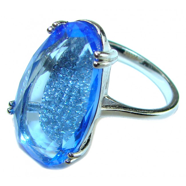 Blue Sky 10.5 carat Swiss Blue Topaz .925 Sterling Silver Handcrafted Ring size 7