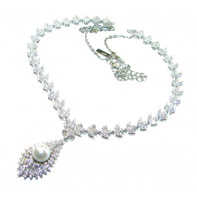 Dazzling Beauty- Exclusive White Topaz real Pearl .925 Sterling Silver handcrafted necklace