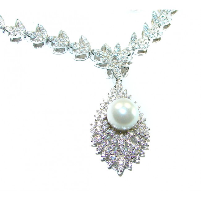 Dazzling Beauty- Exclusive White Topaz real Pearl .925 Sterling Silver handcrafted necklace