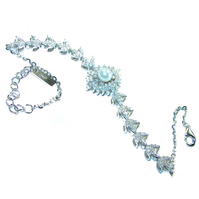 Dazzling Beauty- Exclusive White Topaz real Pearl .925 Sterling Silver handcrafted Bracelet