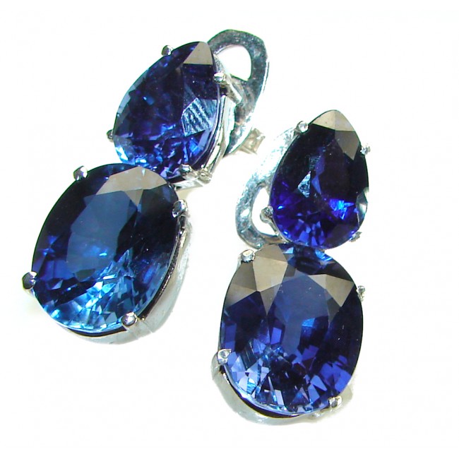 Deep Ocean 18.5 carat London Blue Topaz .925 Sterling Silver handmade Statement earrings