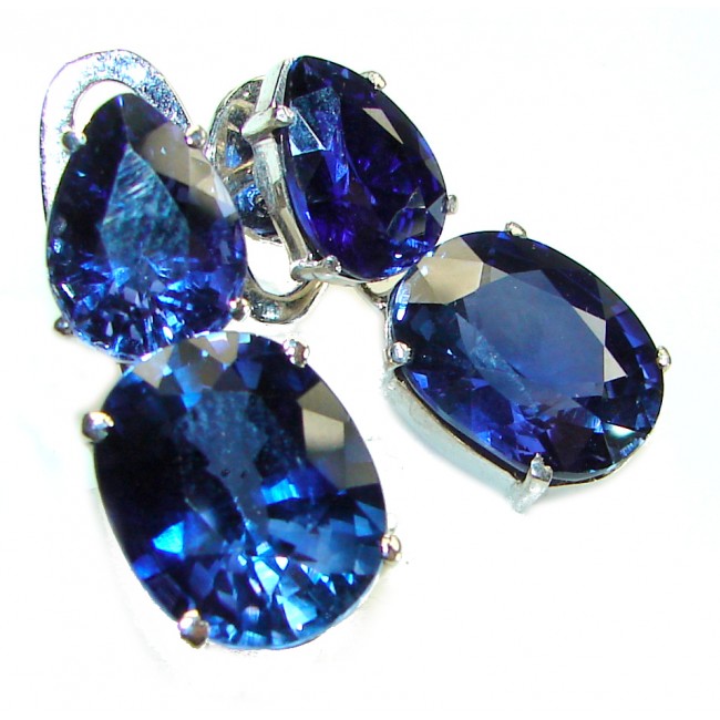 Deep Ocean 18.5 carat London Blue Topaz .925 Sterling Silver handmade Statement earrings