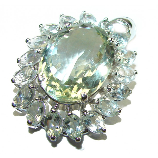 Green Queen oval cut 35.5 carat Green Amethyst .925 Sterling Silver handcrafted Pendant Brooch