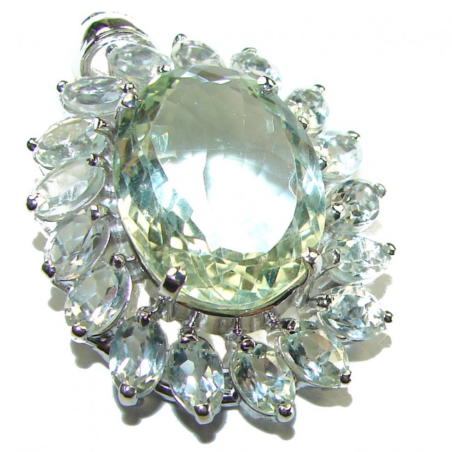 Green Queen oval cut 35.5 carat Green Amethyst .925 Sterling Silver handcrafted Pendant Brooch