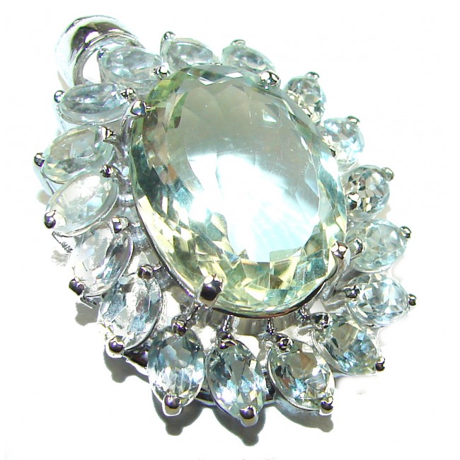 Green Queen oval cut 35.5 carat Green Amethyst .925 Sterling Silver handcrafted Pendant Brooch