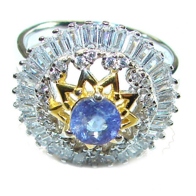 Incredible authentic 1.9 carat Tanzanite 14K Gold .925 Sterling Silver handmade Ring size 7 1/2