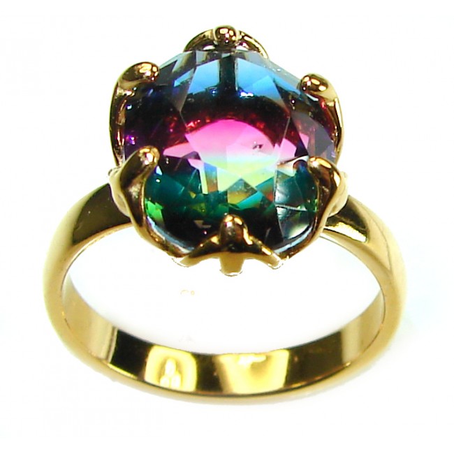 7.9 carat pear cut Brazilian Tourmaline 14K Gold over .925 Sterling Silver Perfectly handcrafted Ring s. 6 1/4