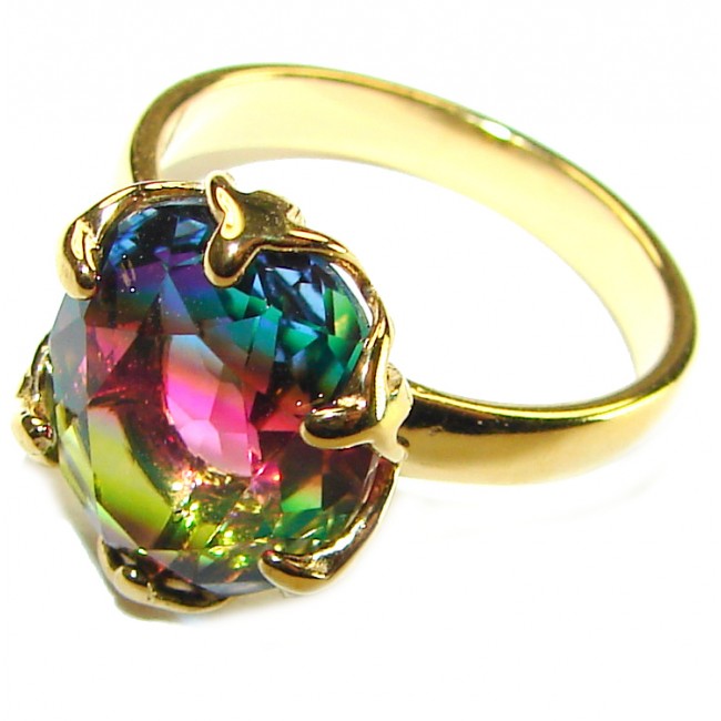 7.9 carat pear cut Brazilian Tourmaline 14K Gold over .925 Sterling Silver Perfectly handcrafted Ring s. 6 1/4