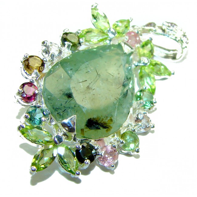 Penelope - 12.5 carat Moss Prehnite .925 Sterling Silver handmade Pendant