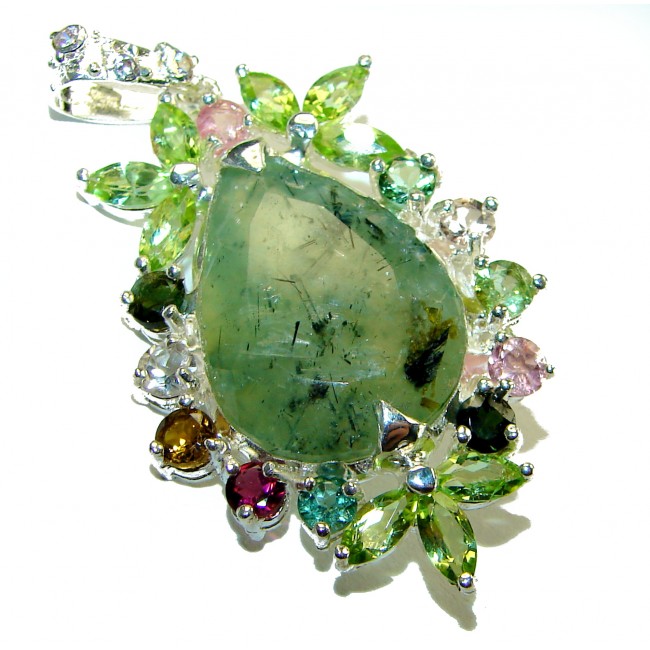 Penelope - 12.5 carat Moss Prehnite .925 Sterling Silver handmade Pendant