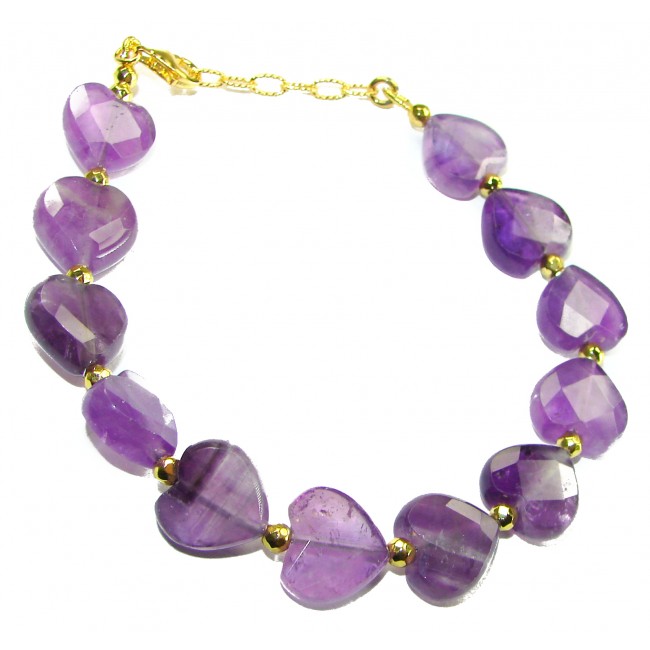 Purple Hearts 29.9 carat Authentic Amethyst 14k Gold over .925 Sterling Silver handcrafted Bracelet