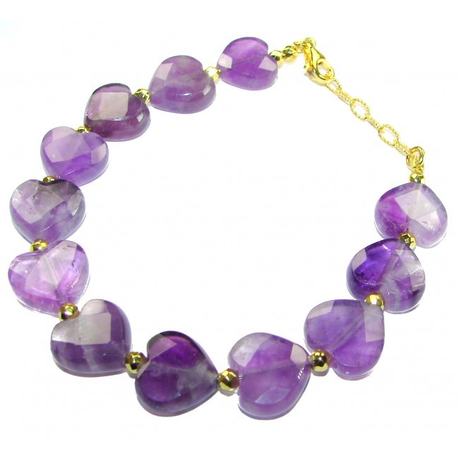 Purple Hearts 29.9 carat Authentic Amethyst 14k Gold over .925 Sterling Silver handcrafted Bracelet