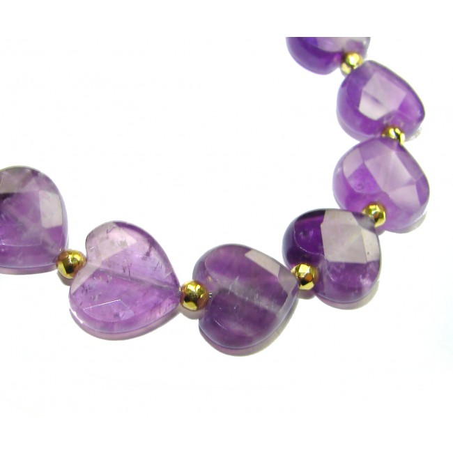 Purple Hearts 29.9 carat Authentic Amethyst 14k Gold over .925 Sterling Silver handcrafted Bracelet