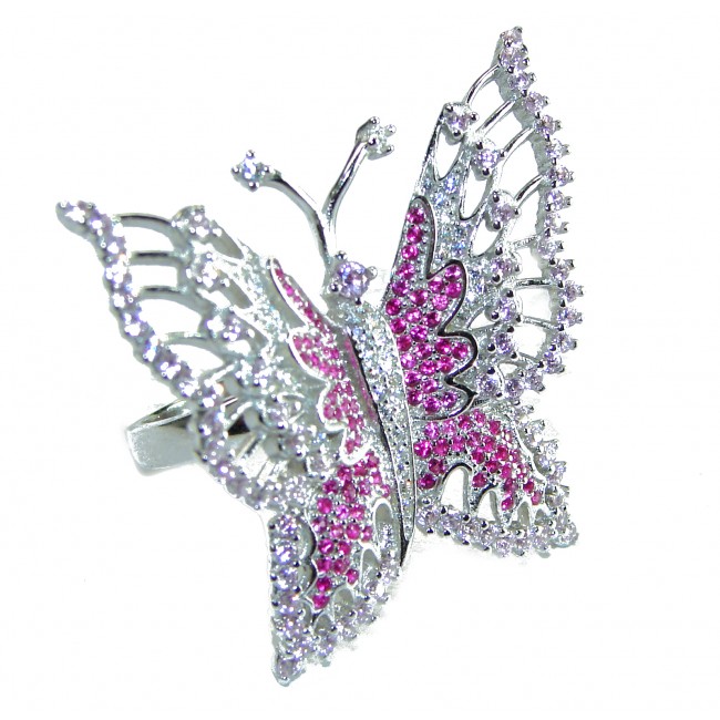 Born to Glam authentic Red Butterfly 19.5 carat Ruby .925 Silver handcrafted Ring s. 7 1/2