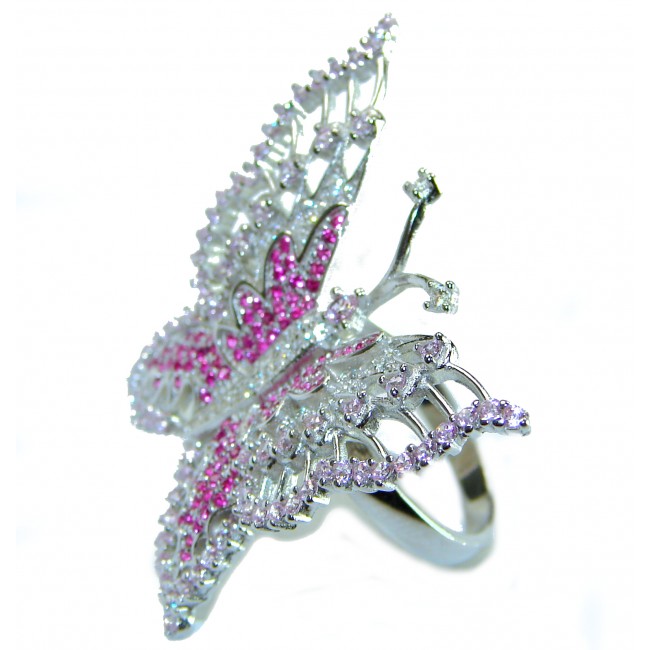 Born to Glam authentic Red Butterfly 19.5 carat Ruby .925 Silver handcrafted Ring s. 7 1/2