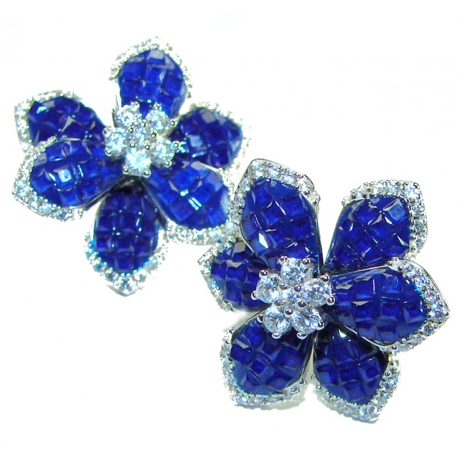 Born to Glam floral-inspired authentic 25.5 carat Sapphire .925 Sterling Silver handcrafted earrings