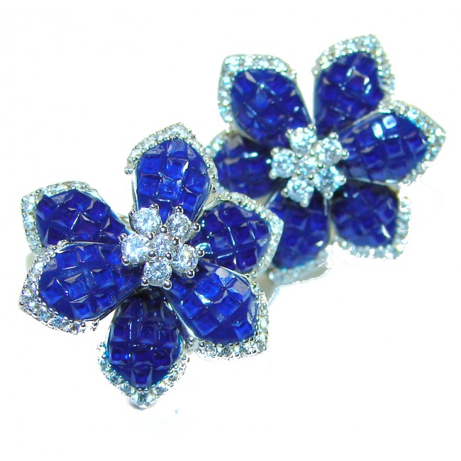 Born to Glam floral-inspired authentic 25.5 carat Sapphire .925 Sterling Silver handcrafted earrings