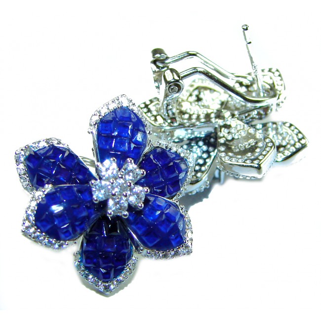 Born to Glam floral-inspired authentic 25.5 carat Sapphire .925 Sterling Silver handcrafted earrings