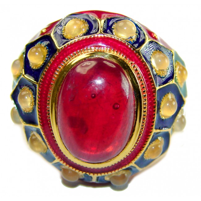 Real Beauty of Nature - natural 12.5 carat Ruby enamel 18K Gold over .925 Sterling Silver handmade Statement Ring size 8