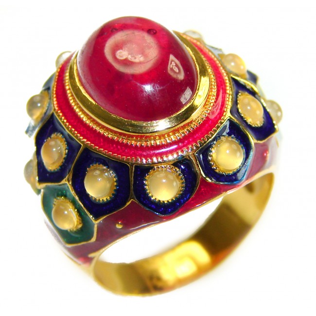 Real Beauty of Nature - natural 12.5 carat Ruby enamel 18K Gold over .925 Sterling Silver handmade Statement Ring size 8