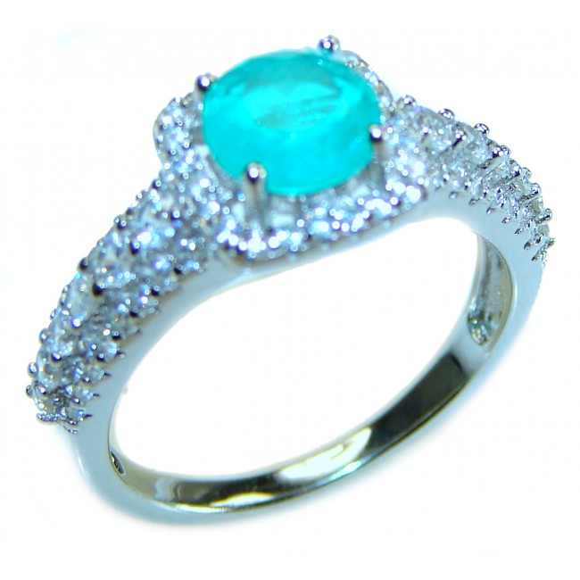 Round Cut 2.5 ctw Paraiba Tourmaline .925 Sterling Silver handcrafted Statement Ring size 8 1/4