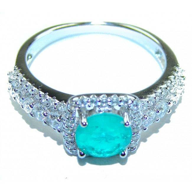 Round Cut 2.5 ctw Paraiba Tourmaline .925 Sterling Silver handcrafted Statement Ring size 8 1/4